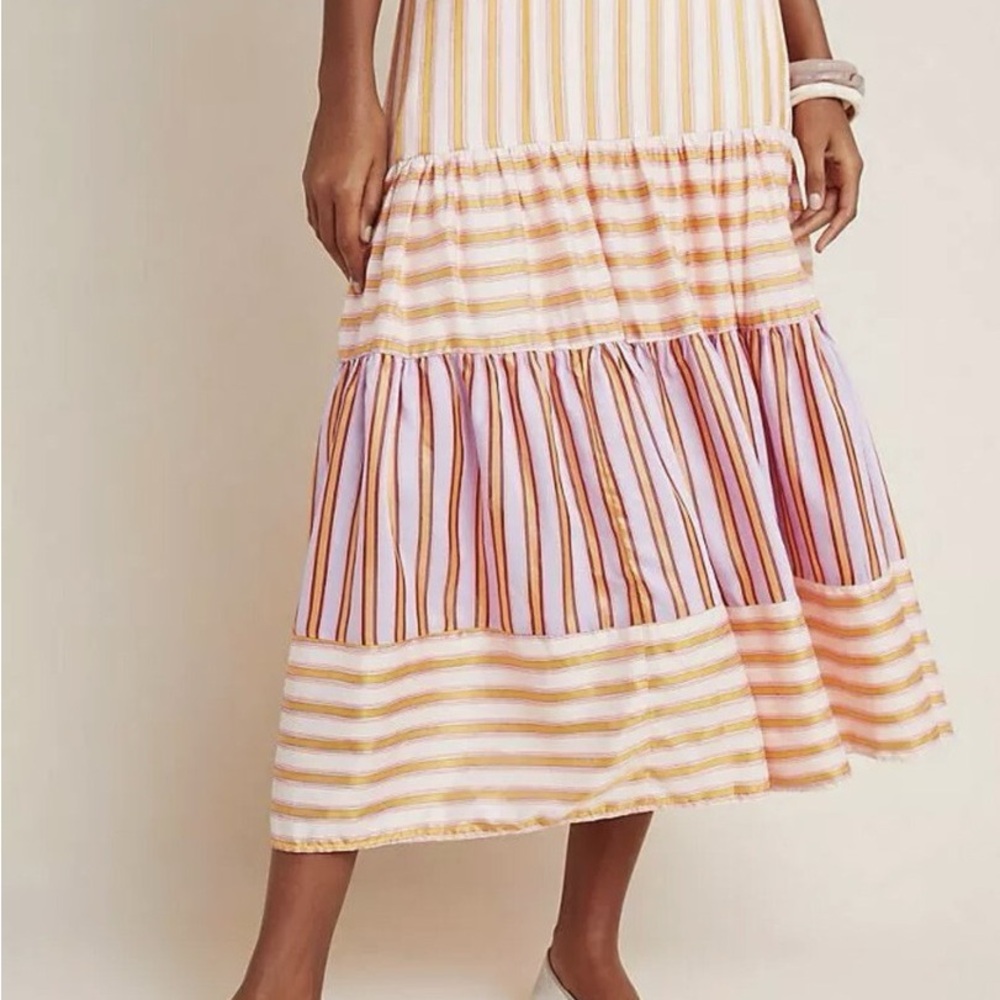 Anthropologie Dolan Pink and Orange Striped A-Line Skirt - Picture 2 of 5